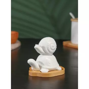 Набор для специй BellaTenero «Черепаха и улитка», солонка 25 мл, перечница 30 мл, на бамбуковой подставке, фарфор, белый