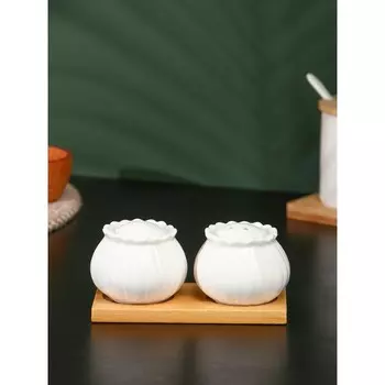 Набор для специй BellaTenero «Тюльпан», солонка 75 мл, перечница 75 мл, на бамбуковой подставке, фарфор, белый