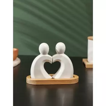 Набор для специй BellaTenero «Влюбленность», 2 предмета: солонка 40 мл, перечница 40 мл, на бамбуковой подставке, фарфор, белый