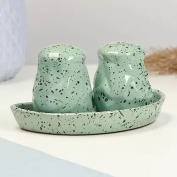 Набор для специй Борисовская керамика «Гармония», солонка, перечница, подставка, зелёный