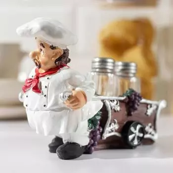 Набор для специй из стекла на подставке «Поварёнок», 2 предмета: солонка, перечница, 20,5×7×15 см