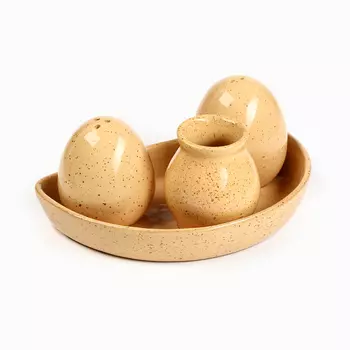 Набор для специй Борисовская керамика «Каракум», 3 предмета на подставке: солонка, перечница, ёмкость для зубочисток, жёлтый