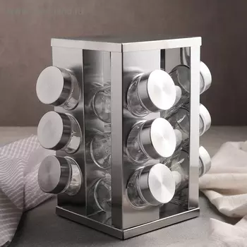 Набор для специй «Профи», 12 предметов, 18×18×22 см, цвет металлик