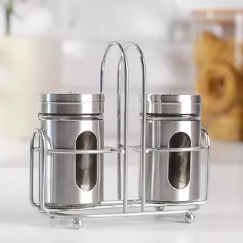 Набор для специй на подставке «Стиль», 2 предмета: солонка и перечница, 80 мл, стекло