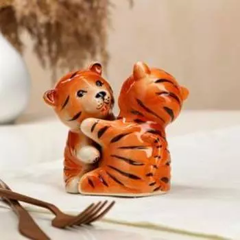 Набор для специй "Тигрята обнимашки", 2 предмета, цвет оранжевый, керамика, 11 см