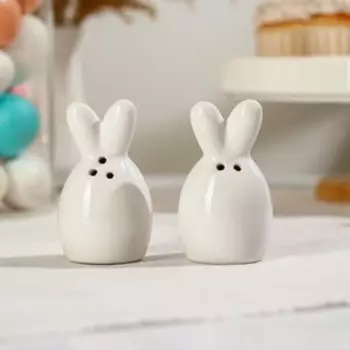 Набор для специй Доляна «Зайка в золотом», солонка, перечница 50 мл, доломит, белый