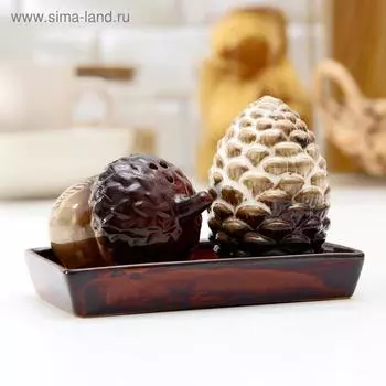 Набор для специй «Жёлудь с шишкой», 2 шт: солонка, перечница, на керамической подставке