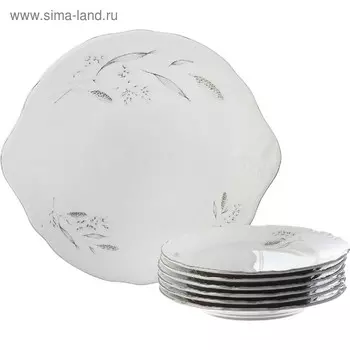 Набор для торта 7/6 Constance, декор «Серебряные колосья, отводка платина», 7 предметов