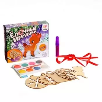 Набор для творчества «Ёлочные игрушки из дерева. Сделай сам» (оленёнок, шишка, снежинка)