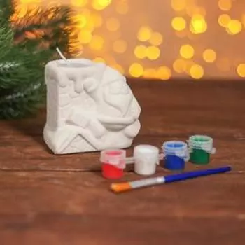 Набор для творчества свеча под раскраску «Дед мороз на крыше» краски 4 шт. по 3 мл, кисть