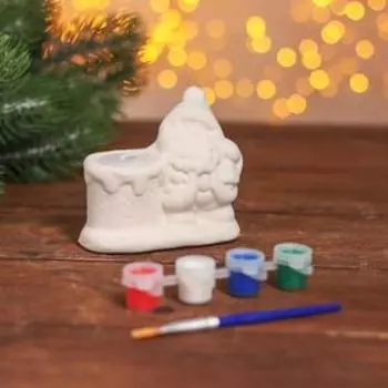 Набор для творчества свеча под раскраску «Дед мороз с мешком» краски 4 шт. по 3 мл, кисть