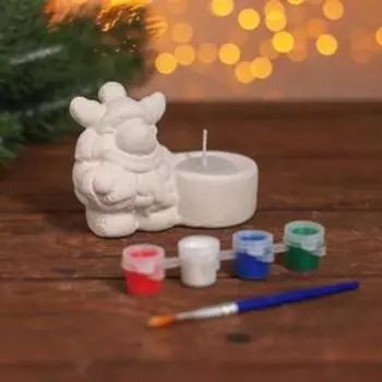 Набор для творчества свеча под раскраску «Олень в шарфике» краски 4 шт. по 3 мл, кисть