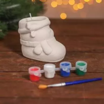 Набор для творчества свеча под раскраску «Сапожок-олень» краски 4 шт. по 3 мл, кисть