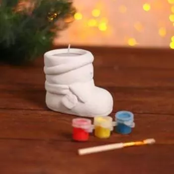 Набор для творчества свеча под раскраску «Снеговик-сапожок» краски 4 шт. по 3 мл, кисть