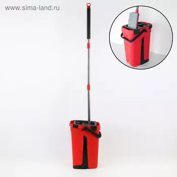 Швабра с отжимом и ведро Доляна, швабра плоская, ведро с отсеками для полоскания и отжима 8 л, запасная насадка из микрофибры, МИКС