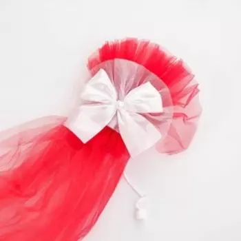 Набор для украшения автомобиля из фатина: 2 ленты на капот с бантиками на зеркала, бант на радиатор, 4 банта на ручки, красный