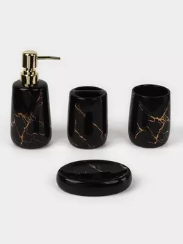 Набор для ванной SAVANNA «Молния», 4 предмета, мыльница, дозатор для мыла, 2 стакана, чёрный