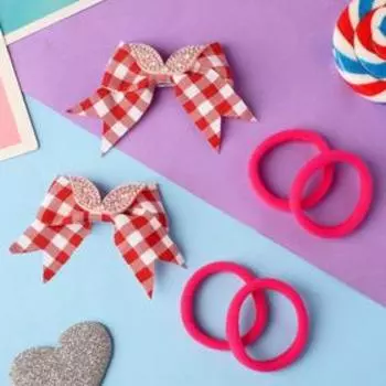 Набор для волос «Алексия», 6 шт.: 4 резинки, 2 зажима, ушки сверкание клетка,74 см, красно-розовый