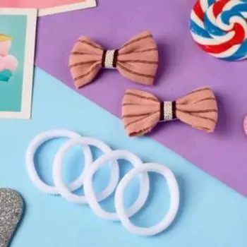 Набор для волос "Аннет" (4 резинки, 2 зажима) двойная полоса, 5,5х3,5 см, бело-коричневый