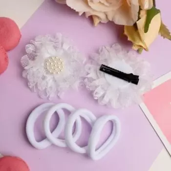 Набор для волос "Арина" (2 зажима, 4 резинки) кружева, белый