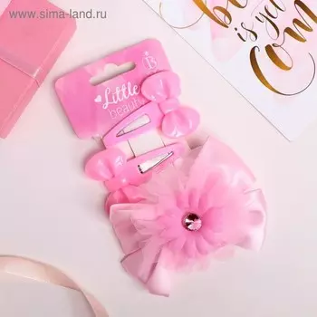 Набор для волос "Бантики" (2 невидимки, 1 зажим) пышный цветок, розовый