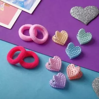 Набор для волос "Бусинка" (4 резинки, 6 крабов) сердечки, 2 см, микс