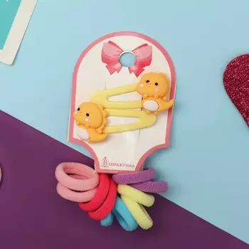 Набор для волос «Карамель», 10 резинок 1.5 см, 2 невидимки 3.5 см, дракончики, жёлтый