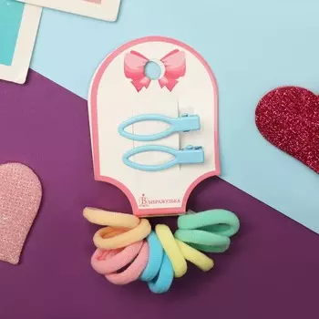 Набор для волос «Карамель», 10 резинок 1.5 см, 2 зажима 3 см, рыбка, голубой