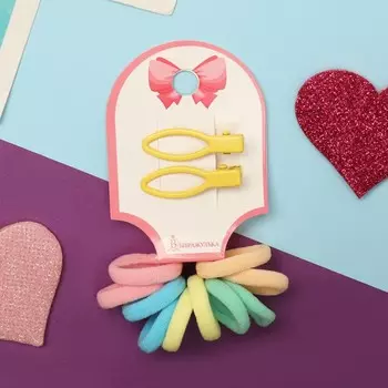 Набор для волос «Карамель», 10 резинок 1.5 см, 2 зажима 3 см, рыбка, жёлтый