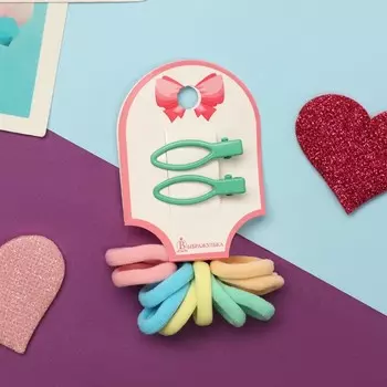 Набор для волос «Карамель», 10 резинок 1.5 см, 2 зажима 3 см, рыбка, зелёный