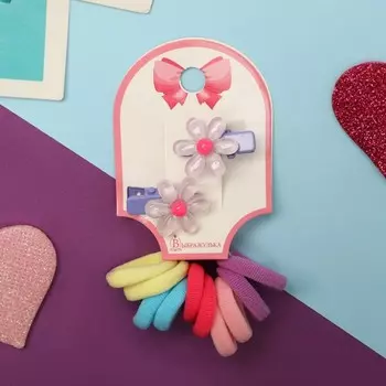 Набор для волос «Карамель», 10 резинок 1.5 см, 2 зажима 2.5 см, ромашки, сиреневый