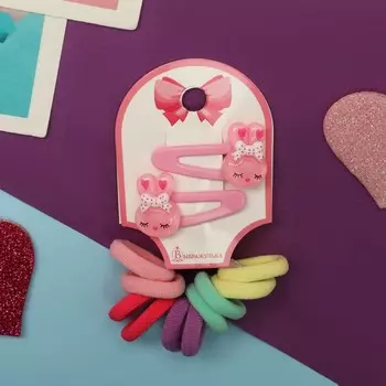 Набор для волос «Карамель», 10 резинок 1.5 см, 2 невидимки 3.5 см, зайки, розовый