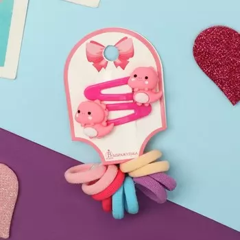 Набор для волос «Карамель», 10 резинок 1.5 см, 2 невидимки 3.5 см, дракончики, розовый