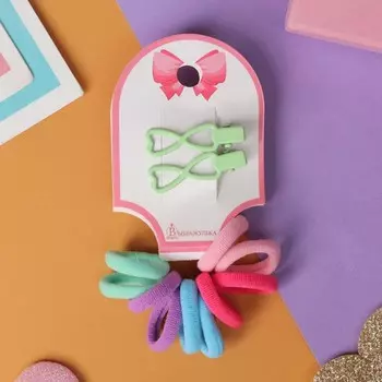 Набор для волос «Карамель», 10 резинок 1.5 см, 2 зажима 3 см, сердечки, зелёный