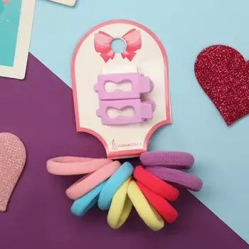 Набор для волос «Карамель», 10 резинок 3 см, 2 зажима 3 см, бесконечность, сиреневый