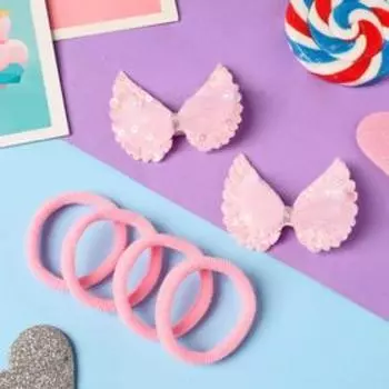 Набор для волос "Карапунька" (4 резинки, 2 зажима) блеск бусинки, 5,5х3,5 см, розовый