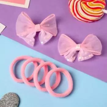 Набор для волос "Карапунька" (4 резинки, 2 зажима) прозрачный, 5.5х3,5 см, розовый