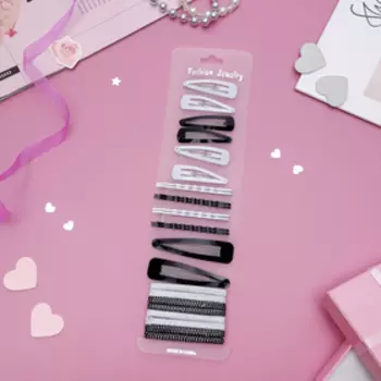 Набор для волос «Классика», 6 шт.: 4.5 см, 8 шт.: 6 см, 2 шт.: 6.5 см, 8 резинок, чёрно-белый