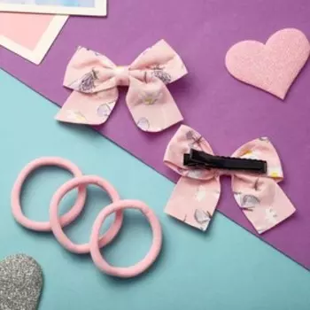Набор для волос "Кокетка" (3 резинки, 2 зажима) бабочки, розовый