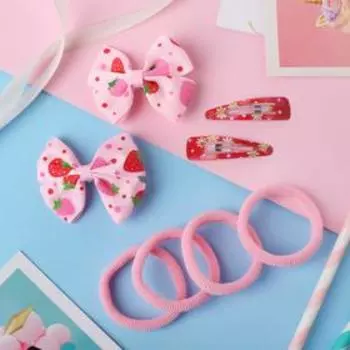Набор для волос «Крис», 4 резинки, 2 зажима, 2 невидимки, клубнички, красно-розовый