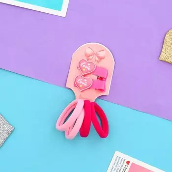 Набор для волос "Крохотуля" (4 резинки, 2 зажима 3,5 см) сердечко, розовый