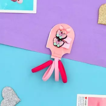 Набор для волос «Крохотуля», 4 резинки, 2 зажима 3.5 см, бабочка, розовый