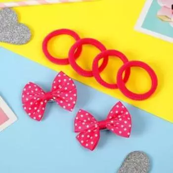 Набор для волос "Лада" (4 резинки, 2 зажима) горошек, розовый