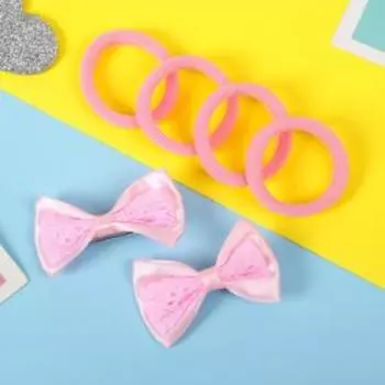 Набор для волос "Лада" (4 резинки, 2 зажима) кружевная вставка, розовый