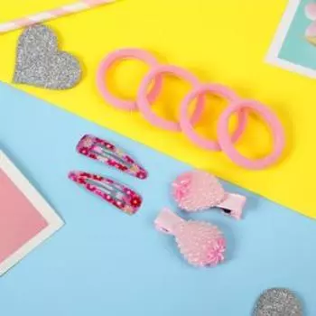 Набор для волос "Лина" (4 резинки, 2 зажима, 2 невидимки) клубнички, розовый