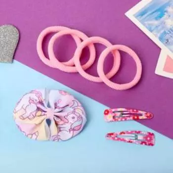 Набор для волос "Марта" (4 резинки, 1 зажим, 2 невидимки) единорожки, розовый
