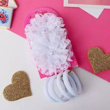 Набор для волос "Милашка" (2 зажима, 4 резинки) кружева, белый