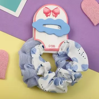 Набор для волос "Милица" 3 шт (невидимка 1 шт - 5 см, резинка 2 шт) фруктики, бело-голубой