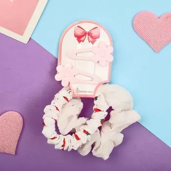 Набор для волос "Милица" 4 шт (невидимка 2 шт - 4 см, резинка 2 шт) клубнички, бело-розовый 929896