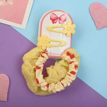 Набор для волос "Милица" 4 шт (невидимка 2 шт - 4 см, резинка 2 шт) клубнички, жёлтый